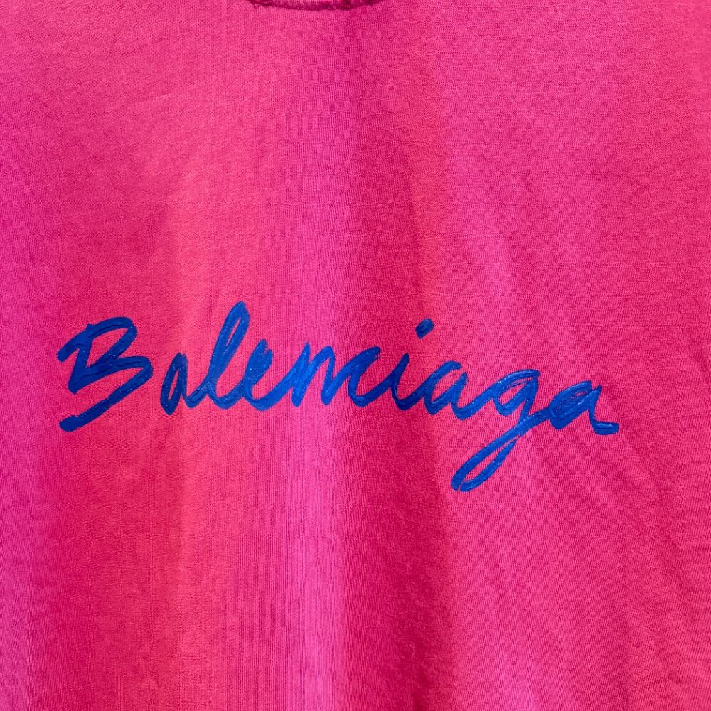 NWT Balenciaga Distressed Oversized Unisex T-Shirt Dark Fuchsia Small Cotton - Picture 7 of 11